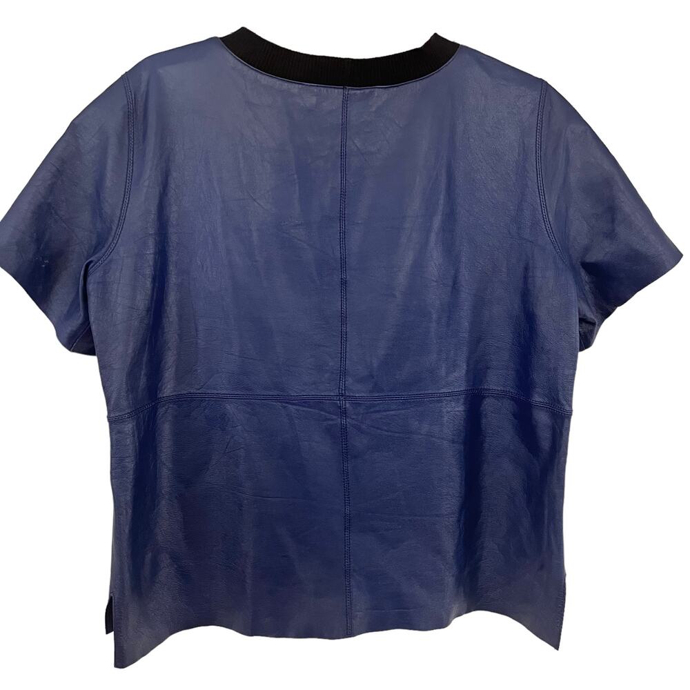 Trina Turk Lamb Leather Short Sleeve Pullover Top Blue Women's Size Medium - Picture 2 of 9